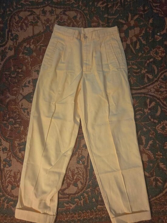 Northern Reflections Pants - Vintage Northern Reflections pale butter yellow pleated trousers